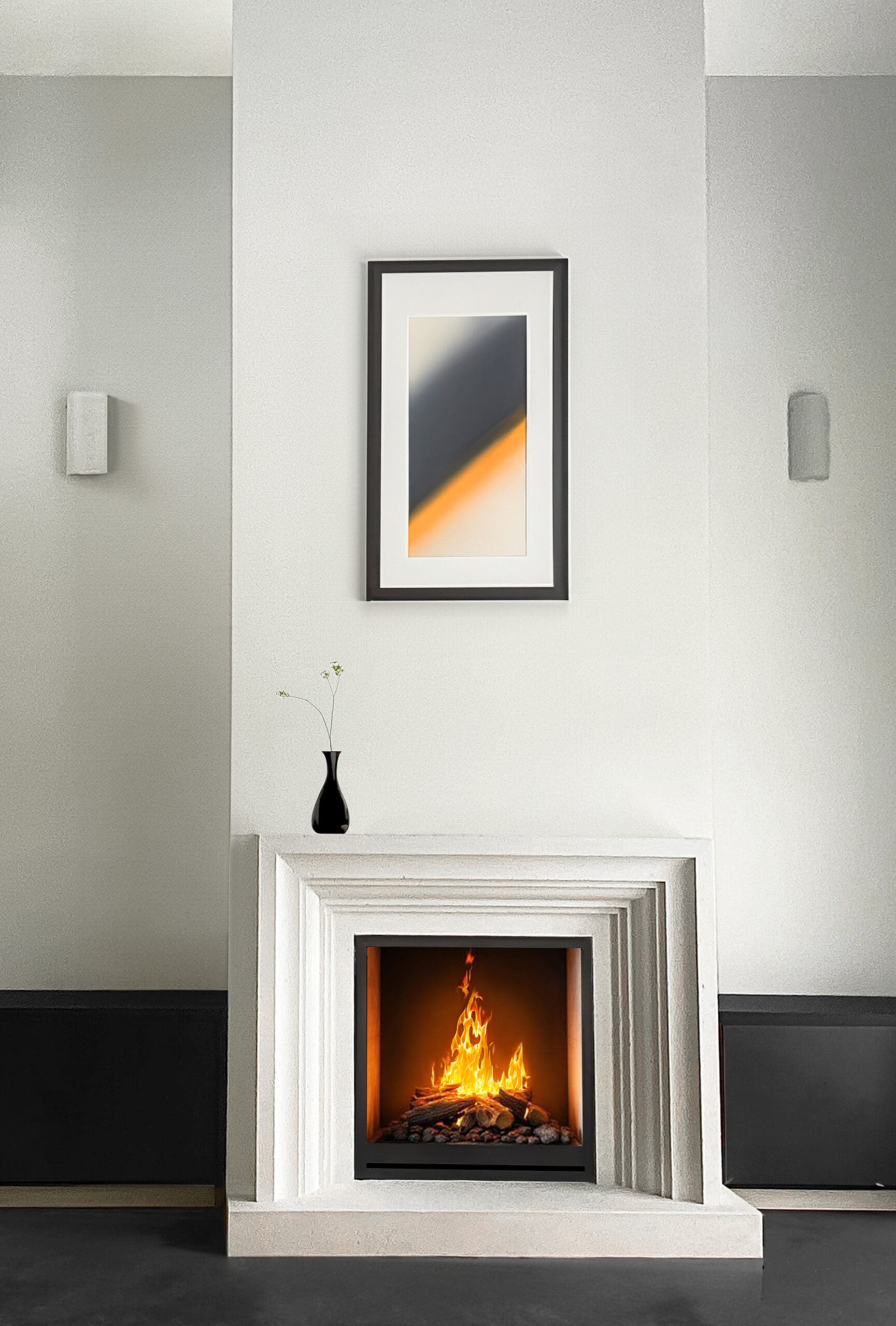 concrete casting for modern fireplace